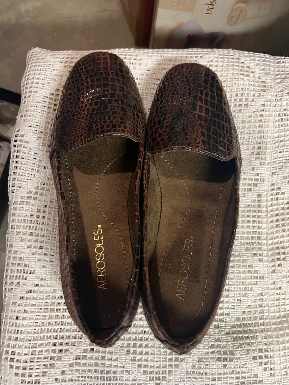 AEROSOLES Dark Brown Croc-Embossed Slip-Ons